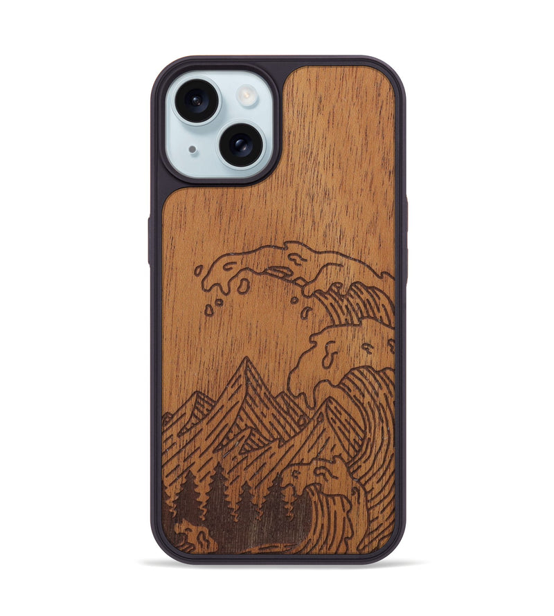 iPhone 15 Wood Phone Case - Wave - Mahogany (Curated)