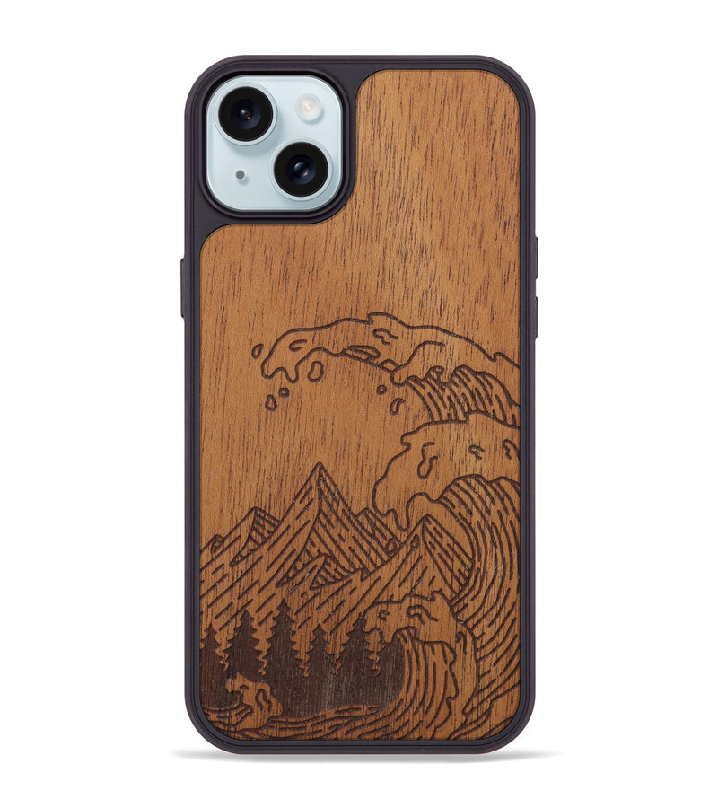 iPhone 15 Plus Wood Phone Case - Wave - Mahogany (Curated)