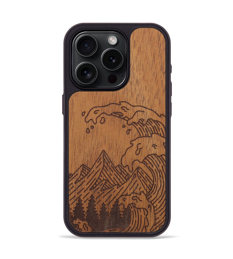 iPhone 15 Pro Wood Phone Case - Wave - Mahogany (Curated)