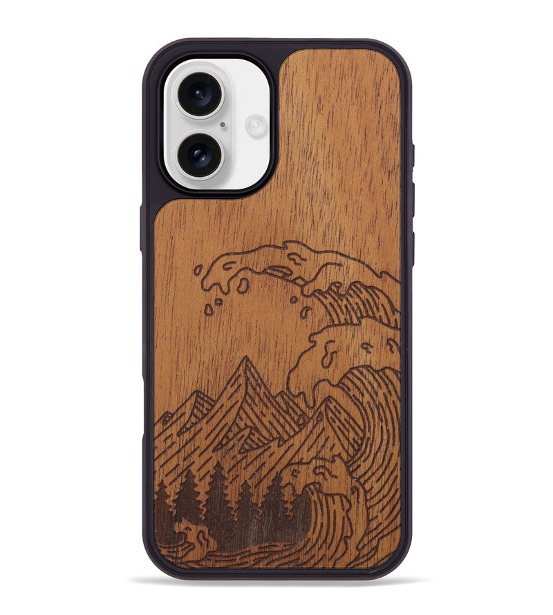 iPhone 16 Plus Wood Phone Case - Wave - Mahogany (Curated)