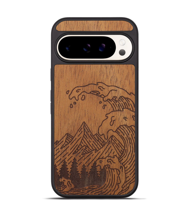 Pixel 9 Pro Wood Phone Case - Wave - Mahogany (Curated)