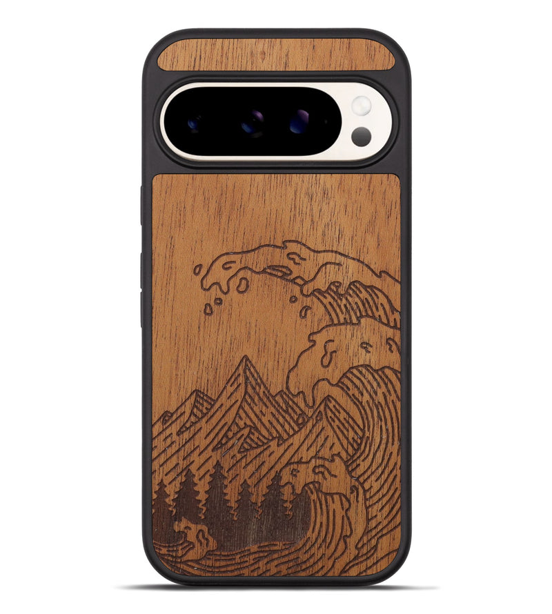 Pixel 9 Pro XL Wood Phone Case - Wave - Mahogany (Curated)