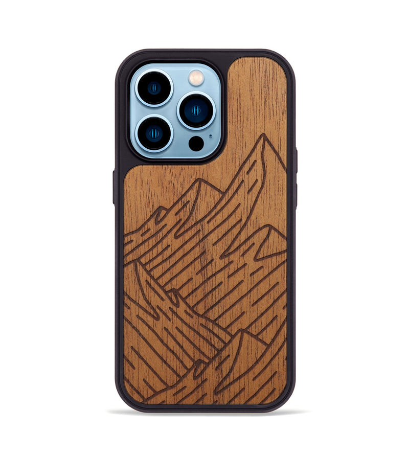 iPhone 14 Pro Wood Phone Case - Mountain - Mahogany (Curated)