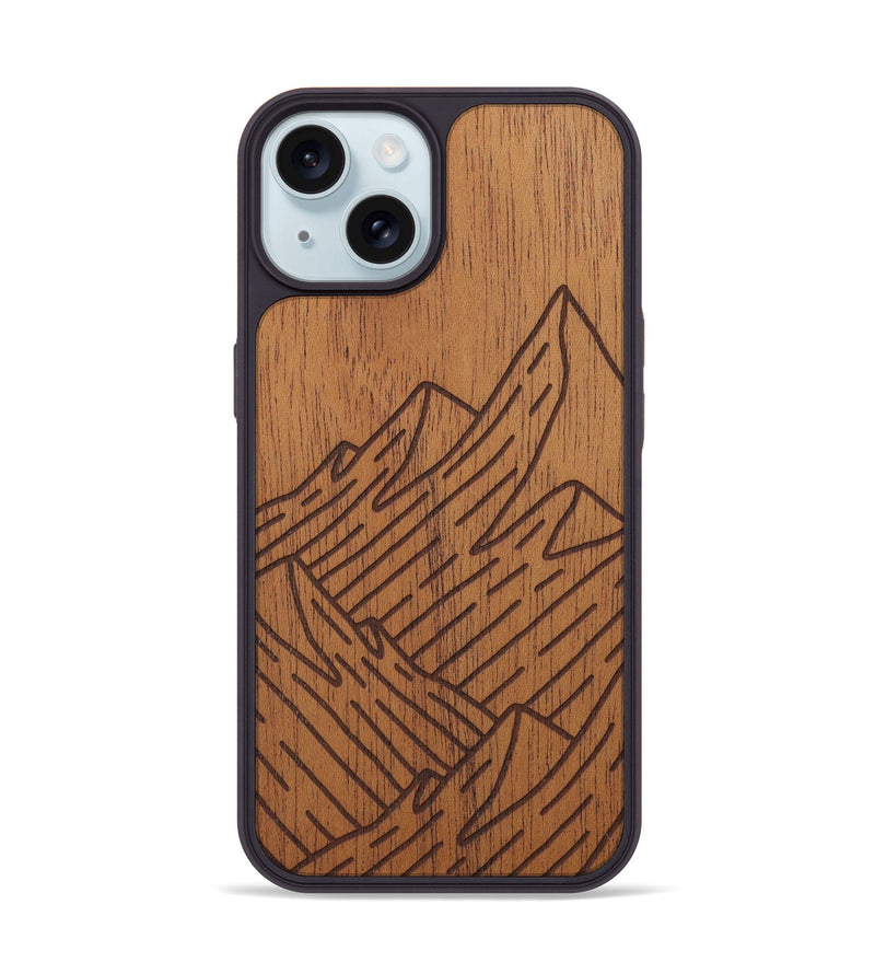 iPhone 15 Wood Phone Case - Mountain - Mahogany (Curated)