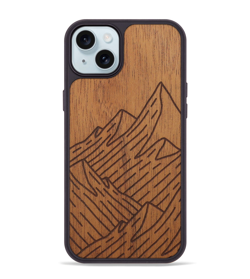 iPhone 15 Plus Wood Phone Case - Mountain - Mahogany (Curated)