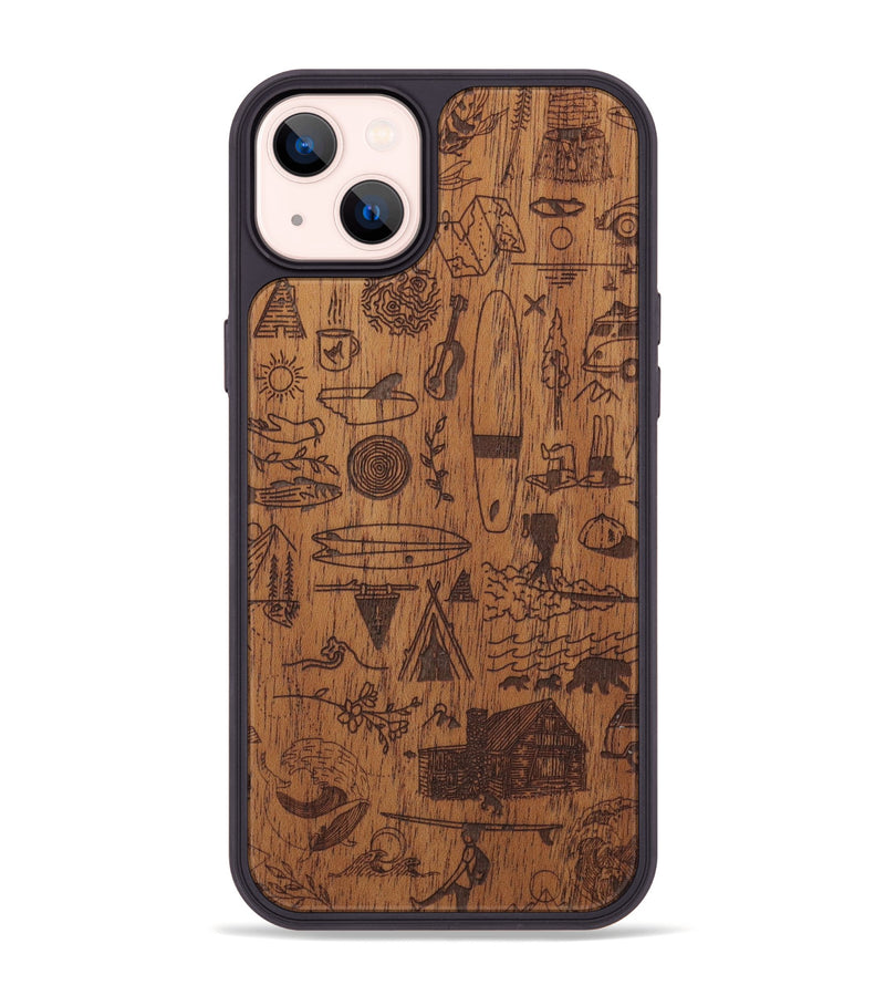 iPhone 14 Plus Wood Phone Case - Collage - Mahogany (Curated)