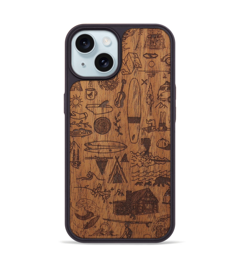 iPhone 15 Wood Phone Case - Collage - Mahogany (Curated)