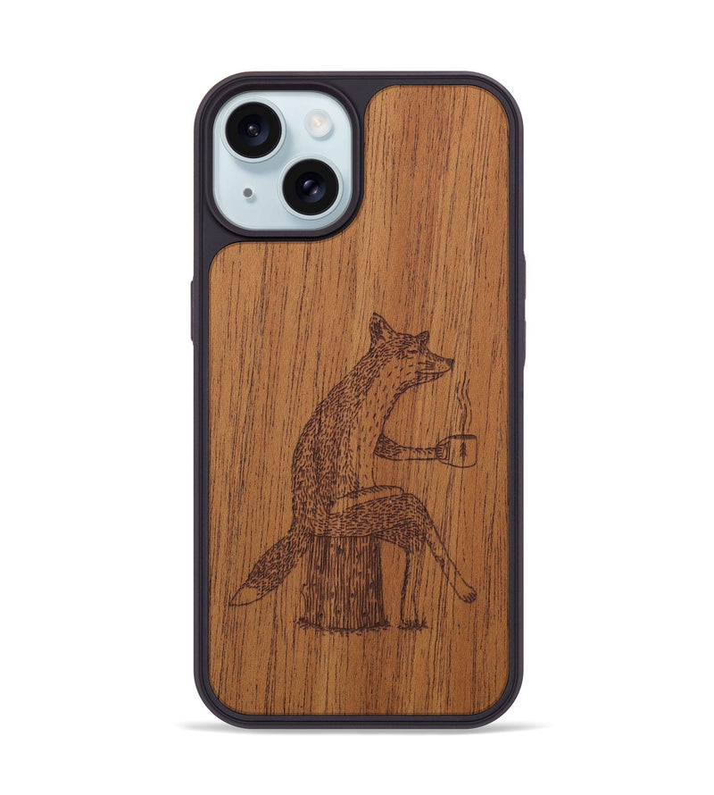 iPhone 15 Wood Phone Case - Fox - Mahogany (Curated)