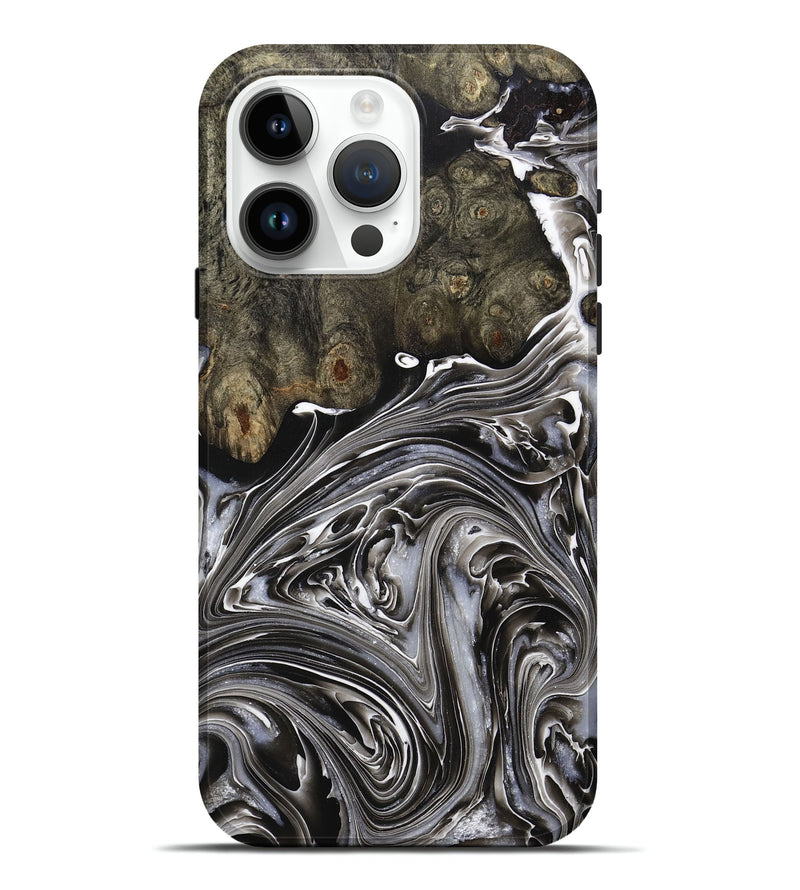 iPhone 15 Pro Max Wood+Resin Live Edge Phone Case - Leslie (Black & White, 707800)