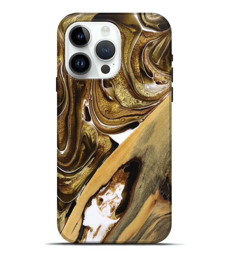 iPhone 15 Pro Max Wood+Resin Live Edge Phone Case - Kirsten (Black & White, 711316)