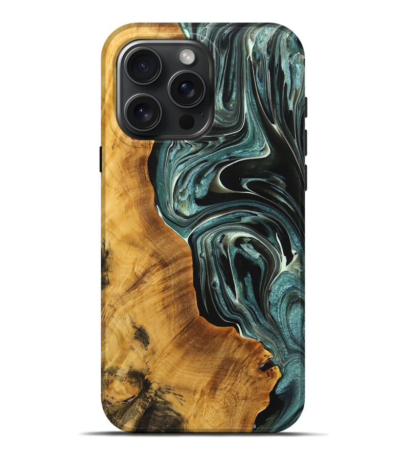 iPhone 16 Pro Max Wood+Resin Live Edge Phone Case - Nettie (Green, 711903)