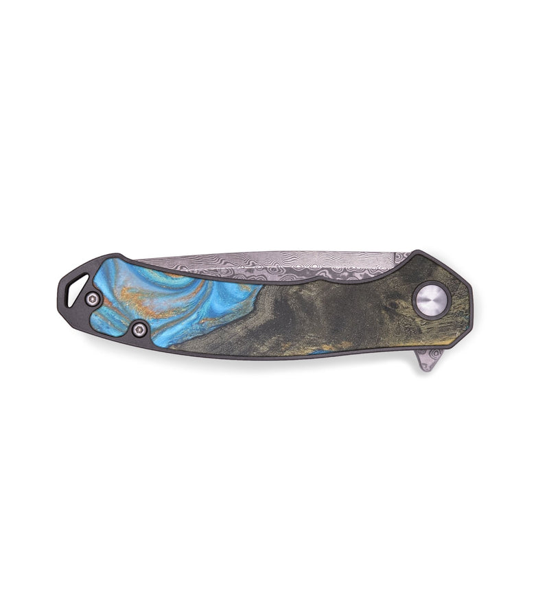 EDC Wood+Resin Pocket Knife - Ashlee (Teal & Gold, 711948)
