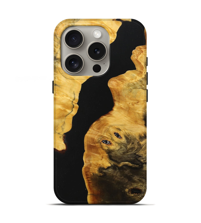 iPhone 16 Pro Wood+Resin Live Edge Phone Case - Kaylin (Pure Black, 713521)