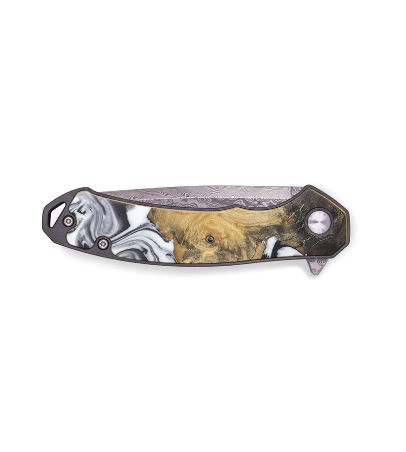 EDC Wood+Resin Pocket Knife - August (Black & White, 713602)
