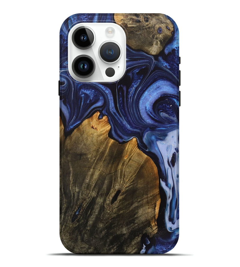 iPhone 15 Pro Max Wood+Resin Live Edge Phone Case - Nash (Blue, 716419)