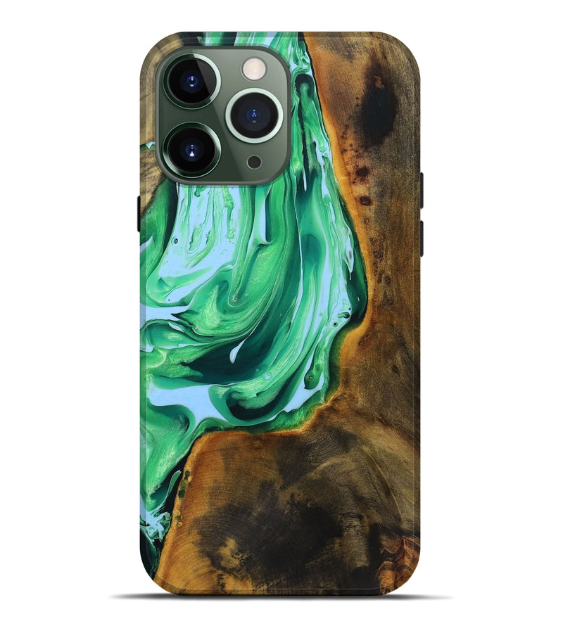 iPhone 13 Pro Max Wood+Resin Live Edge Phone Case - Avery (Green, 719292)