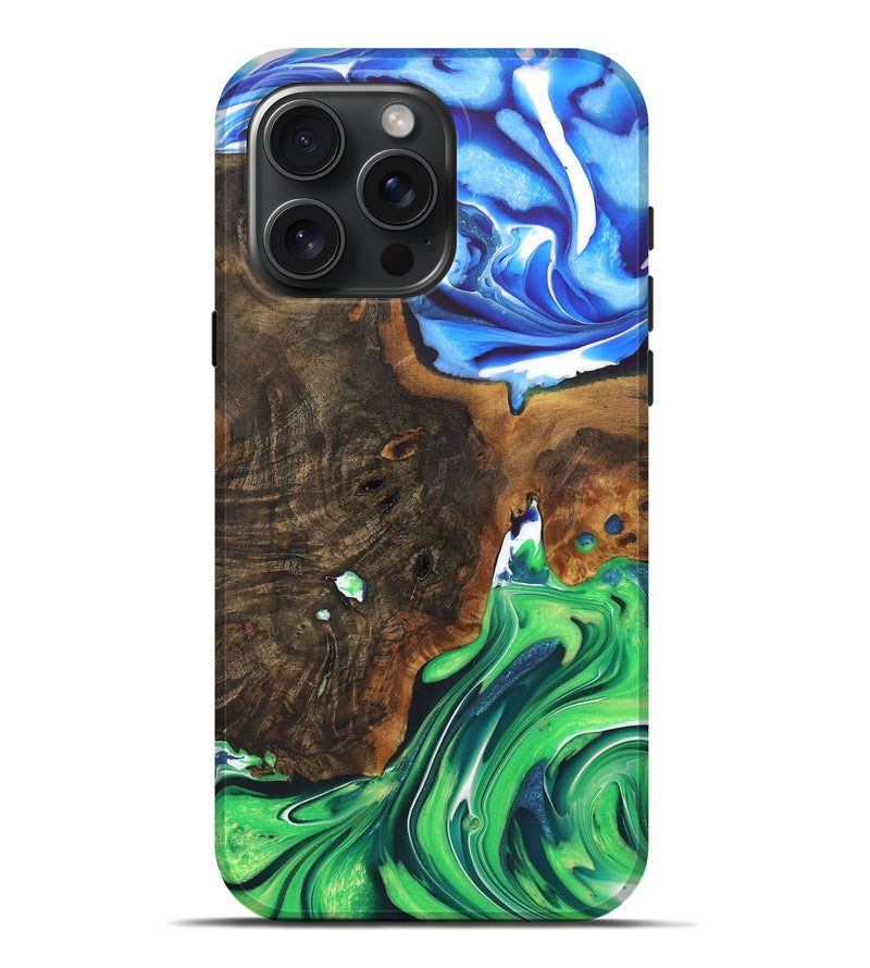 iPhone 16 Pro Max Wood+Resin Live Edge Phone Case - Brandi (Blue, 721106)