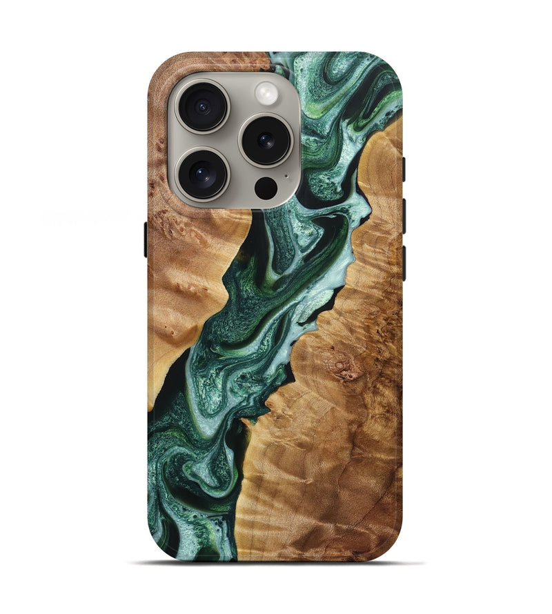 iPhone 16 Pro Wood+Resin Live Edge Phone Case - Misty (Green, 721131)