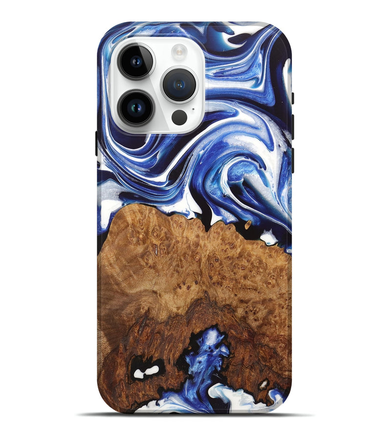 iPhone 15 Pro Max Wood+Resin Live Edge Phone Case - Adelyn (Blue, 722771)