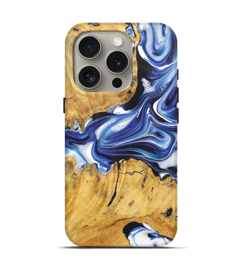 iPhone 16 Pro Wood+Resin Live Edge Phone Case - Callie (Blue, 722772)
