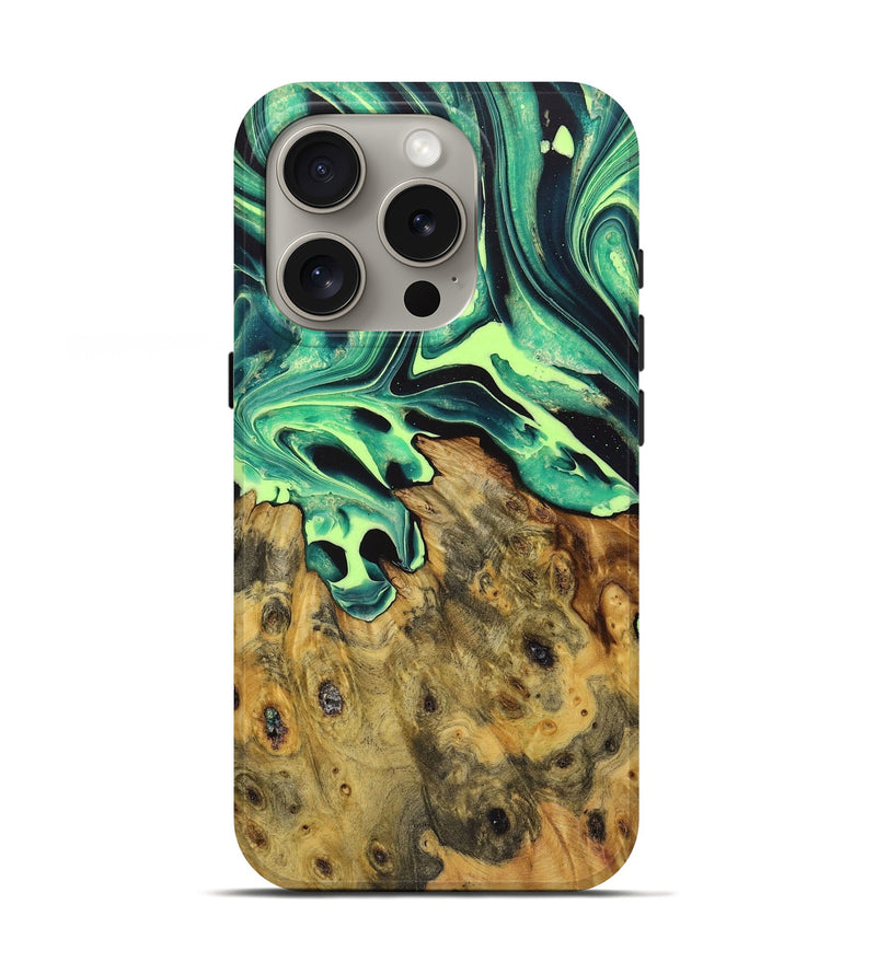 iPhone 16 Pro Wood Live Edge Phone Case - Kasey (Green, 723632)