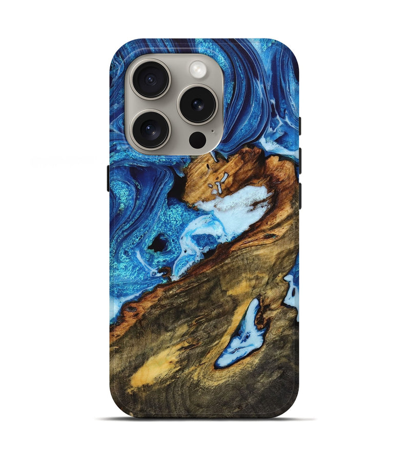 iPhone 16 Pro Wood Live Edge Phone Case - Liam (Blue, 723693)