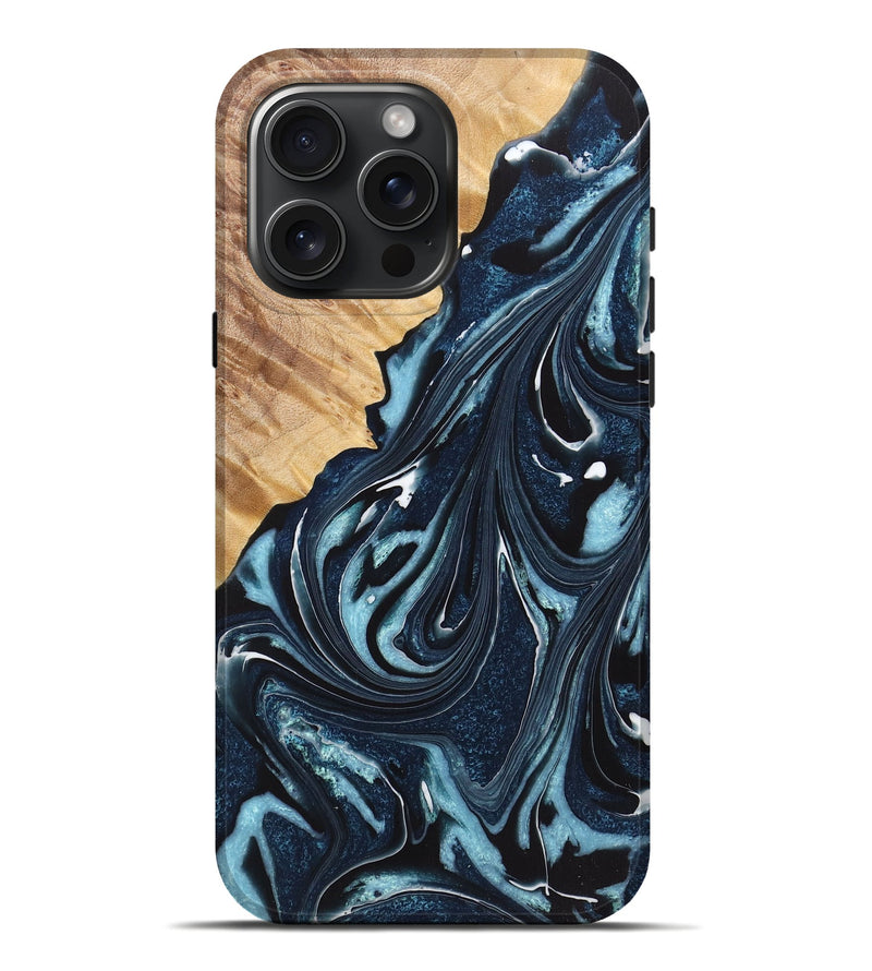iPhone 16 Pro Max Wood Live Edge Phone Case - Karter (Blue, 725604)