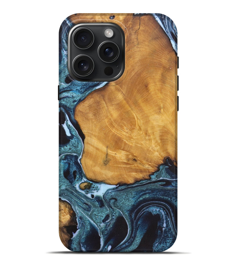 iPhone 16 Pro Max Wood Live Edge Phone Case - May (Blue, 726675)