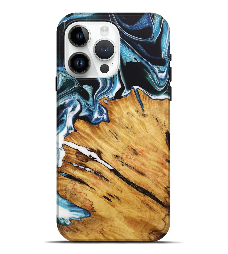 iPhone 15 Pro Max Wood Live Edge Phone Case - Rocio (Blue, 730595)
