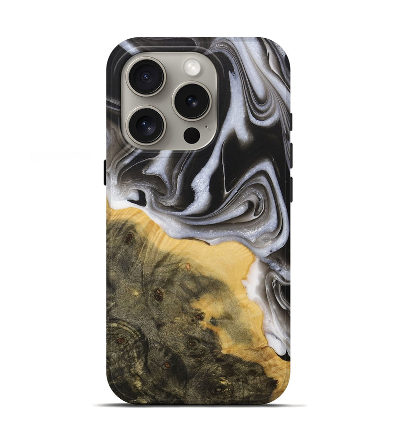 iPhone 16 Pro Wood Live Edge Phone Case - Hatty (Black & White, 731005)