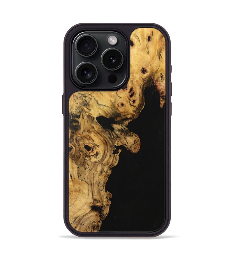 iPhone 15 Pro Wood Phone Case - Tishie (Pure Black, 735119)