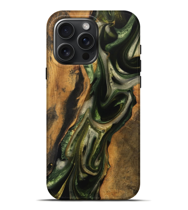 iPhone 16 Pro Max Wood Live Edge Phone Case - Mitsuko (Green, 737331)
