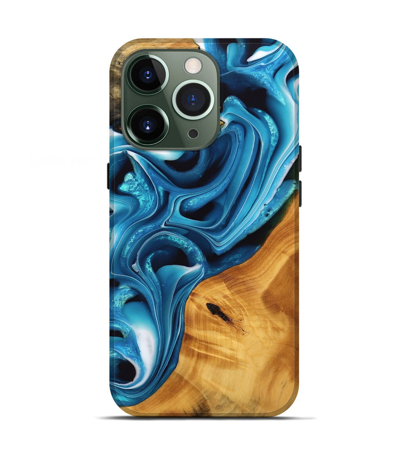 iPhone 13 Pro Wood Live Edge Phone Case - Simpson (Blue, 744774)