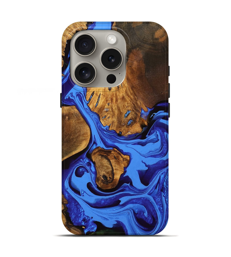 iPhone 16 Pro Wood Live Edge Phone Case - Caryn (Blue, 754082)