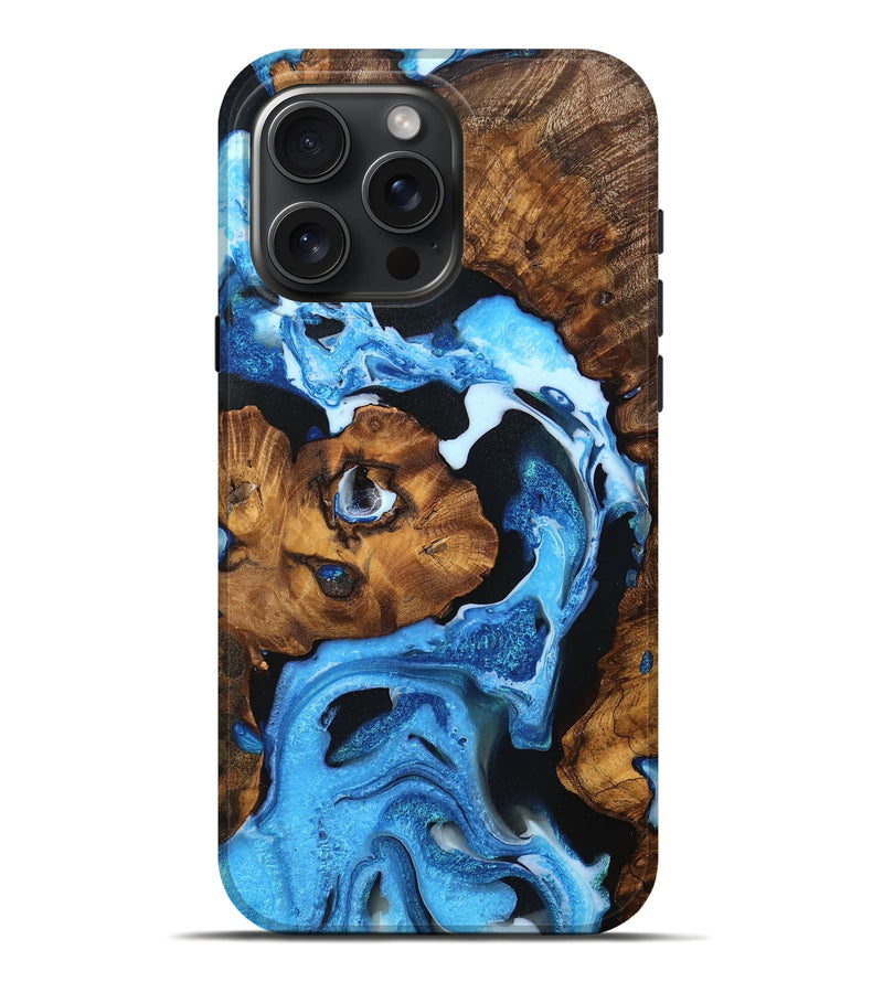 iPhone 16 Pro Max Wood Live Edge Phone Case - Kenai (Blue, 756234)