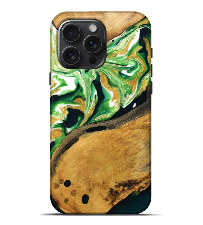 iPhone 16 Pro Max Wood Live Edge Phone Case - Rylie (Green, 756575)