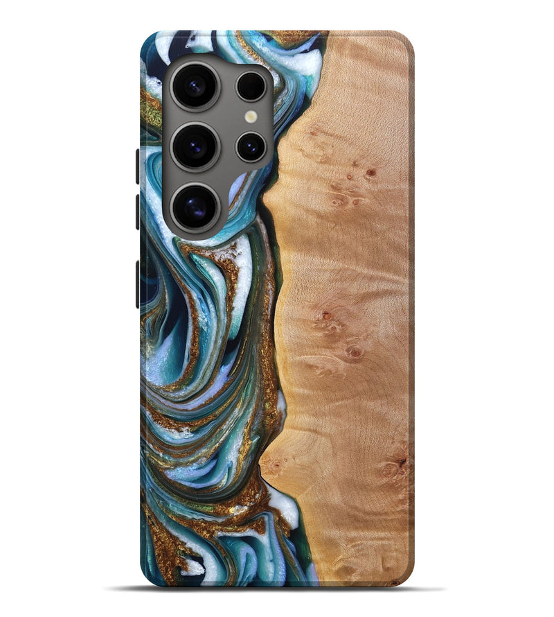 Galaxy S25 Ultra Wood Live Edge Phone Case - Ross (Teal & Gold, 767322)