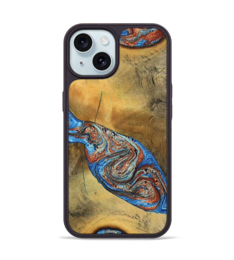 iPhone 15 Wood Phone Case - Bart (Teal & Gold, 769777)