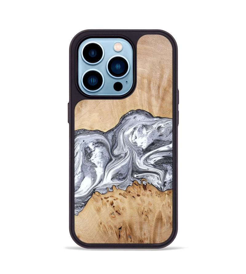 iPhone 14 Pro Wood Phone Case - Lea (Black & White, 773635)