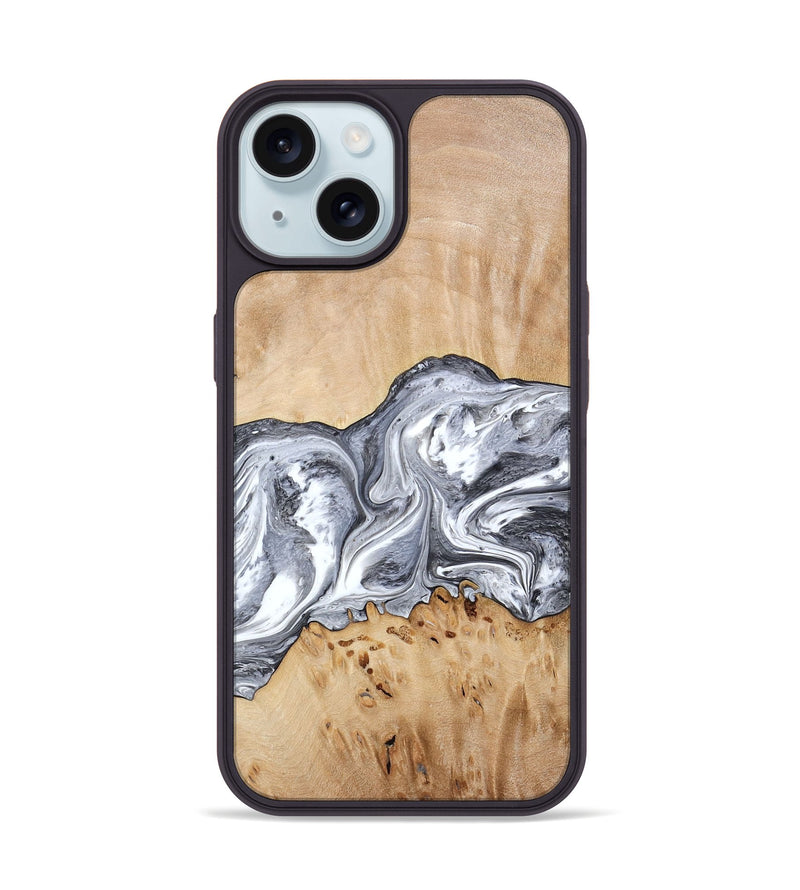 iPhone 15 Wood Phone Case - Lea (Black & White, 773635)