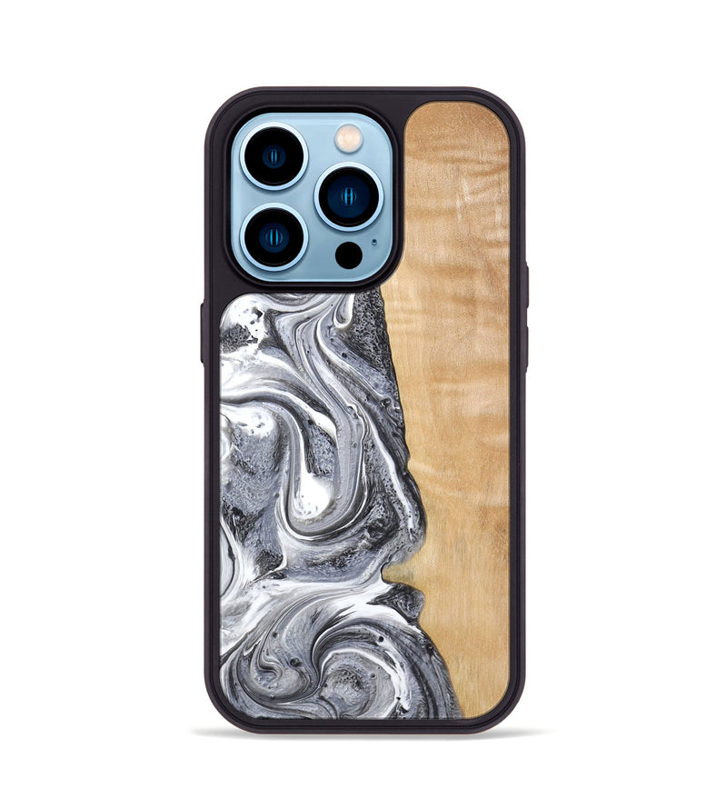 iPhone 14 Pro Wood Phone Case - Dereck (Black & White, 773639)