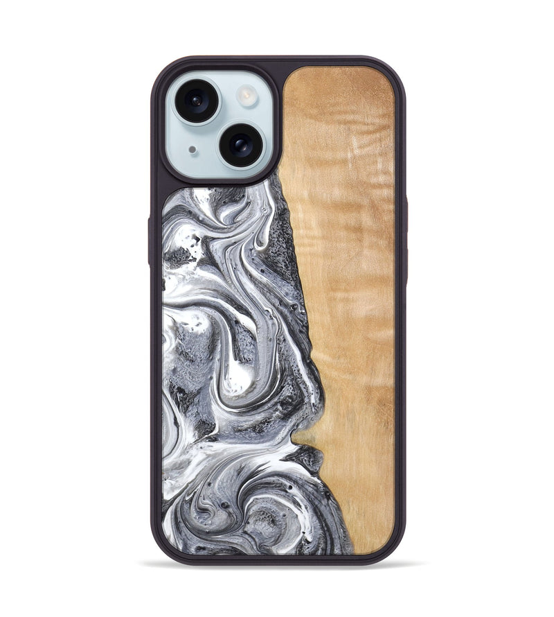 iPhone 15 Wood Phone Case - Dereck (Black & White, 773639)