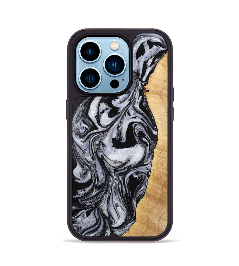 iPhone 14 Pro Wood Phone Case - Alina (Black & White, 773643)