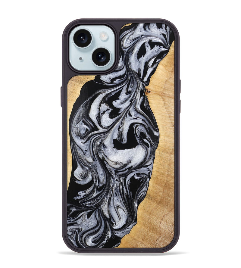 iPhone 15 Plus Wood Phone Case - Alina (Black & White, 773643)