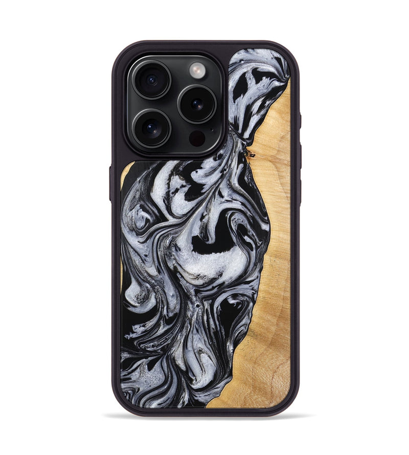 iPhone 15 Pro Wood Phone Case - Alina (Black & White, 773643)