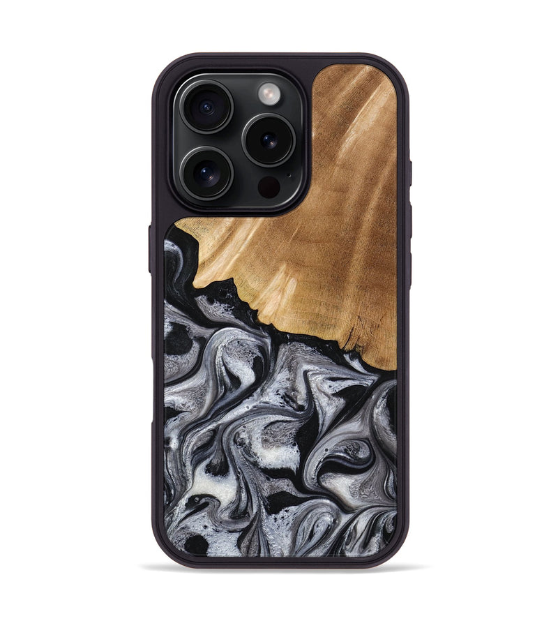 iPhone 16 Pro Wood Phone Case - Antone (Black & White, 774925)