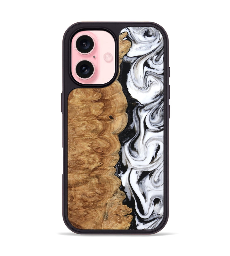 iPhone 16 Wood Phone Case - Nira (Black & White, 775402)