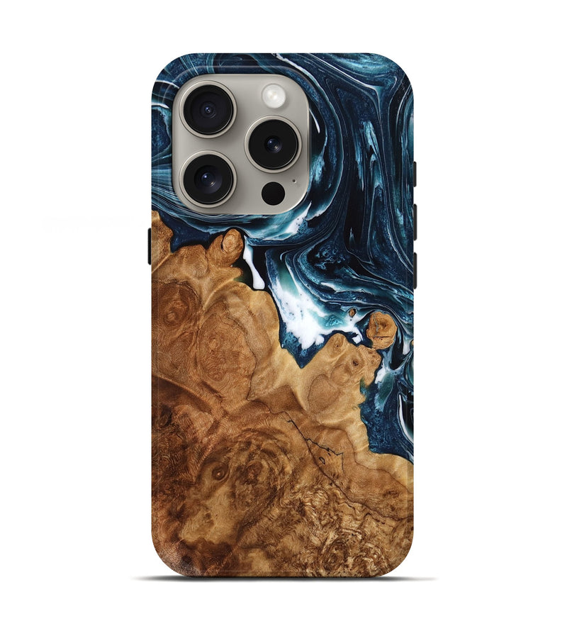 iPhone 16 Pro Wood Live Edge Phone Case - Jeffery (Blue, 775419)