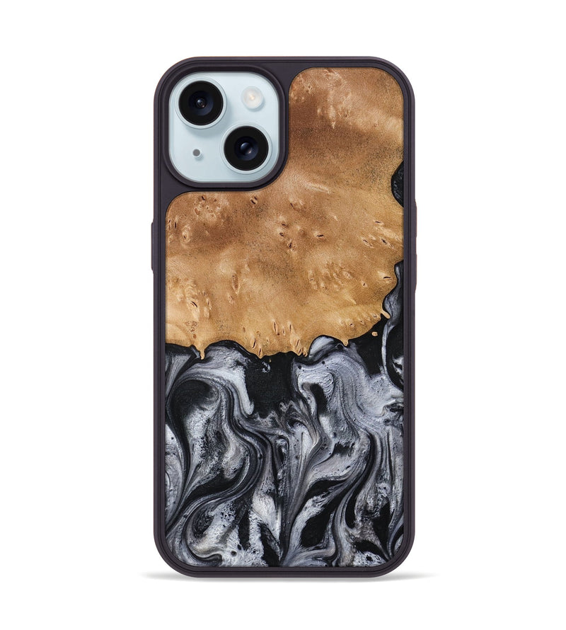 iPhone 15 Wood Phone Case - Aisha (Black & White, 775648)