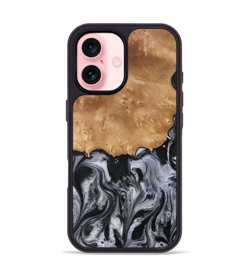 iPhone 16 Wood Phone Case - Aisha (Black & White, 775648)